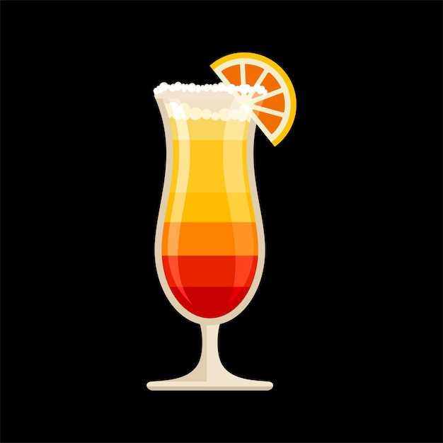 Vector ilustración de vector de estilo plano cóctel tequila sunrise