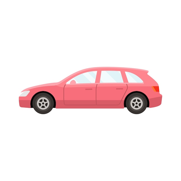 Ilustración de vector de estilo plano de color rosa de coche hatchback