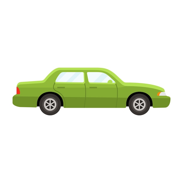 Ilustración de vector de estilo plano de color verde de coche sedán