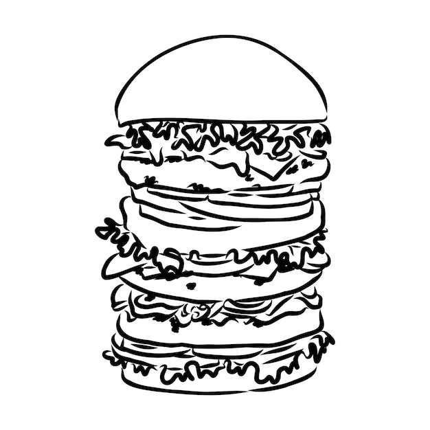 Ilustración de vector de estilo vintage de boceto de contorno negro de hamburguesa