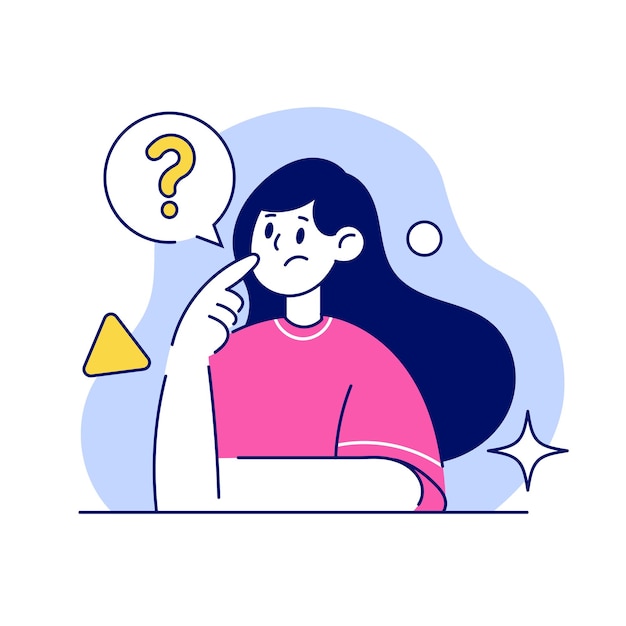 Ilustración de vector de estudio de actividad de pregunta de niña