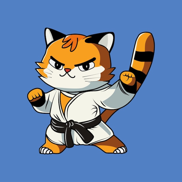 Ilustración de vector de etiqueta engomada de dibujos animados lindo gato kungfu