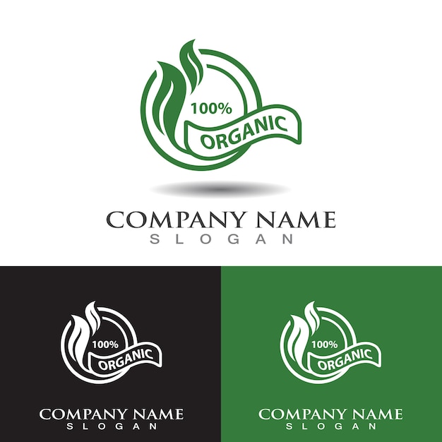 Ilustración de vector de etiqueta de plantilla de logotipo de comida de naturaleza saludable orgánica 100