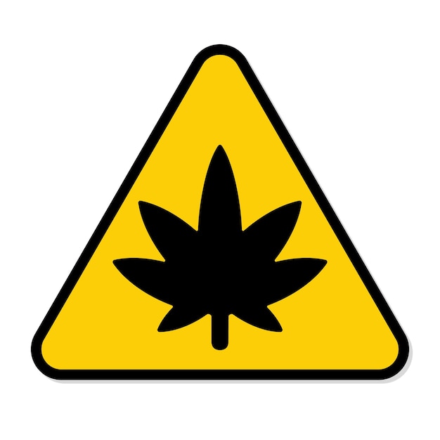 Ilustración de vector de etiqueta de sello de triángulo de advertencia de cannabis amarillo