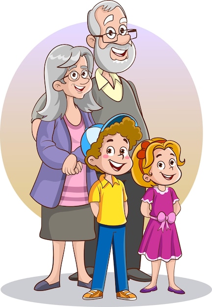 Ilustración de vector de familia de abuelos y niños felices.