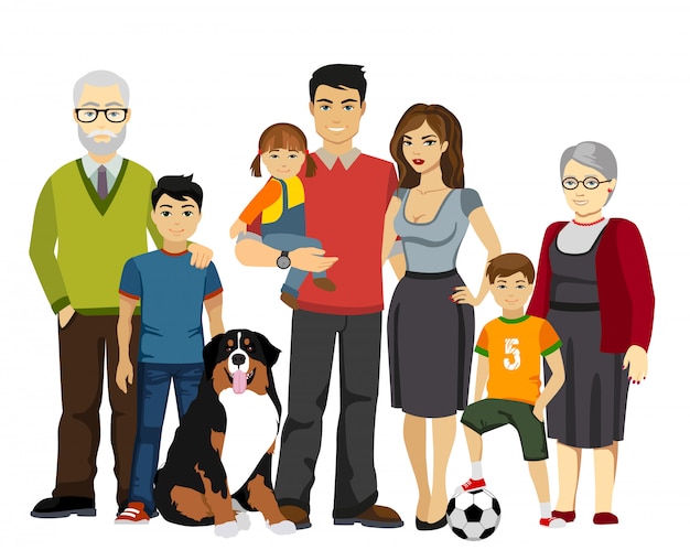 Ilustración de vector de familia grande y feliz