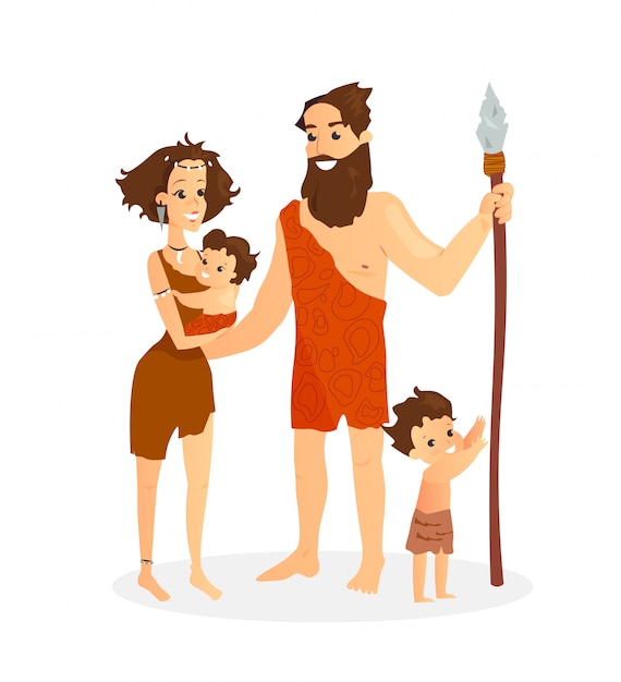 Ilustración de vector de la familia de los hombres de las cavernas