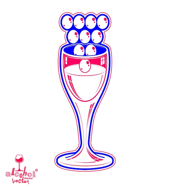 Ilustración de vector de fantasía de bodega. Copa de vino elegante con vid de uva, emblema de racemación mejor para usar en diseño gráfico y web.