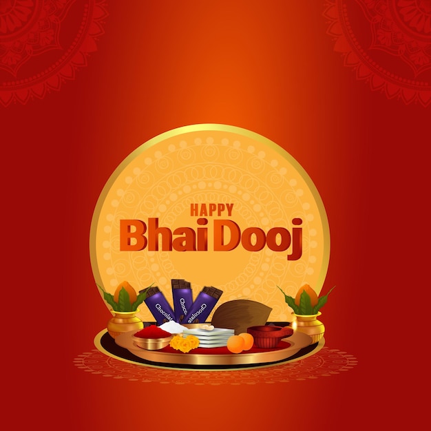 Ilustración de vector feliz bhai dooj con pooja thali creativo y dulce