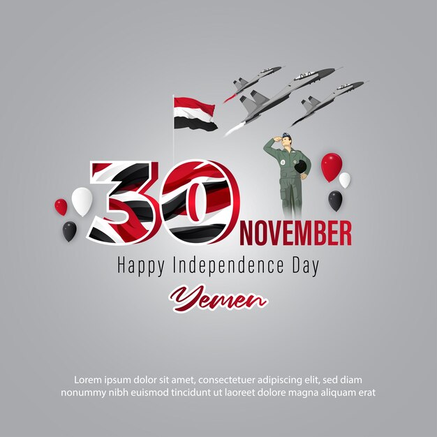 Ilustración de vector de feliz día de la independencia de Yemen banner patriótico