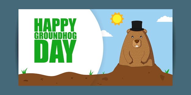 Ilustración de vector de feliz día de la marmota desea banner