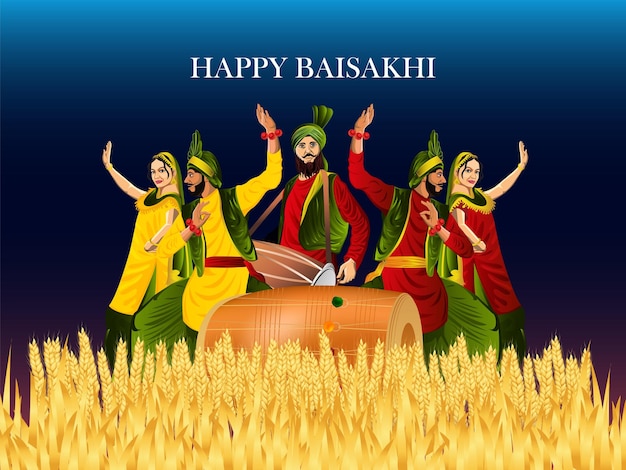 Ilustración de vector de feliz festival vaisakhi sikh