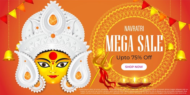 Ilustración de vector de festival hindú indio durga puja banner de venta