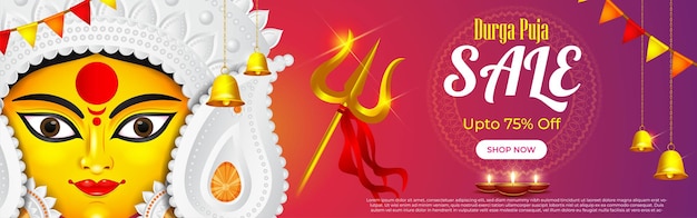 Ilustración de vector de festival hindú indio durga puja banner de venta