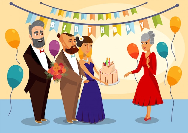 Ilustración del vector de la fiesta de cumpleaños de la abuela.