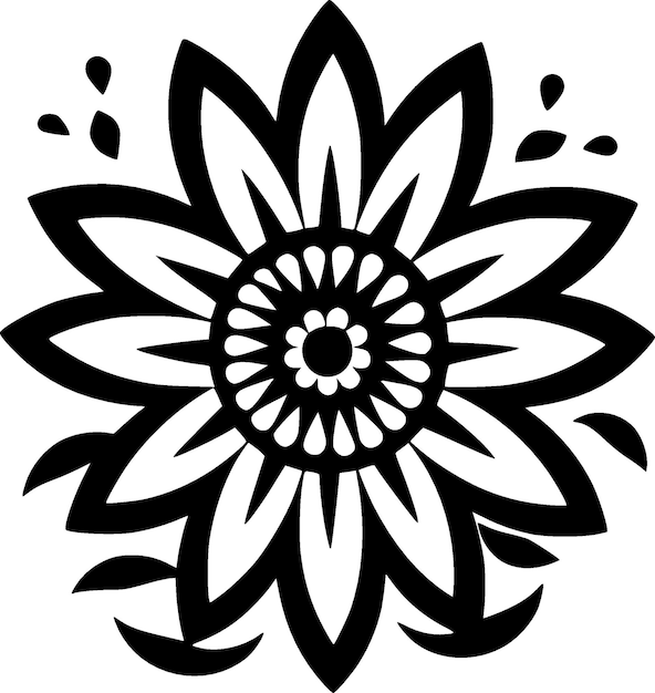 Ilustración de Vector de flor en blanco y negro