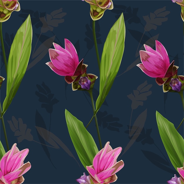 Ilustración de vector de flor de patrones sin fisuras Siam Tulip
