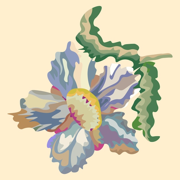 Ilustración de vector de flor de pion en colores pastel pálidos para tarjetas de regalo y patrones de bordado