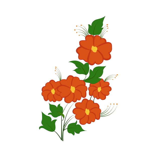 Ilustración de vector floral de flores de girasol mexicano rojo sobre fondo blanco