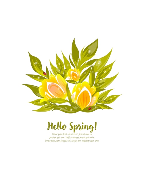 Vector ilustración de vector floral con tulipanes amarillos y hojas