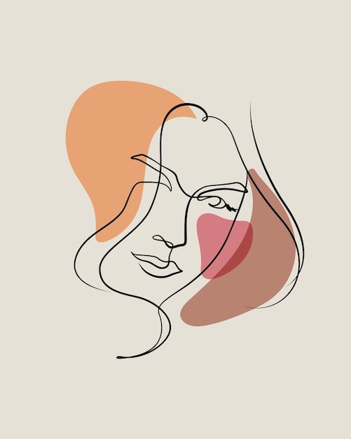 Ilustración de vector de florecimiento de arte de línea de cara de mujer