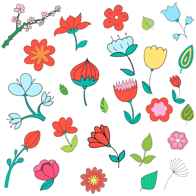 Ilustración de vector de flores de diferentes colores