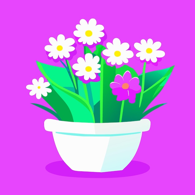 Vector ilustración de vector de flores en maceta plana