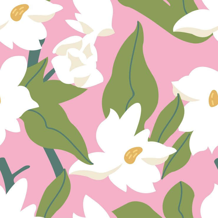 Ilustración de vector con flores de magnolia Guirnalda floral Patrón transparente Fondo de flores para envases cosméticos