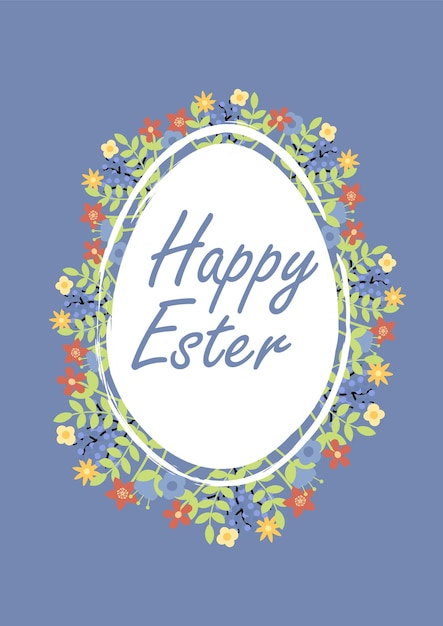Ilustración de vector con flores y marco de saludo eggEaster de Pascua