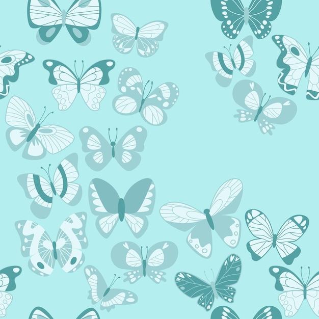 Ilustración de vector de fondo azul transparente con mariposa en estilo de dibujos animados lindo