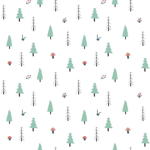 Ilustración de vector de fondo de bosque de patrones sin fisuras de bosque
