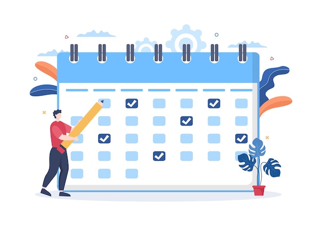 Ilustración de vector de fondo de calendario con signo de círculo para planificación, gestión del tiempo, organización del trabajo y eventos de la vida o vacaciones