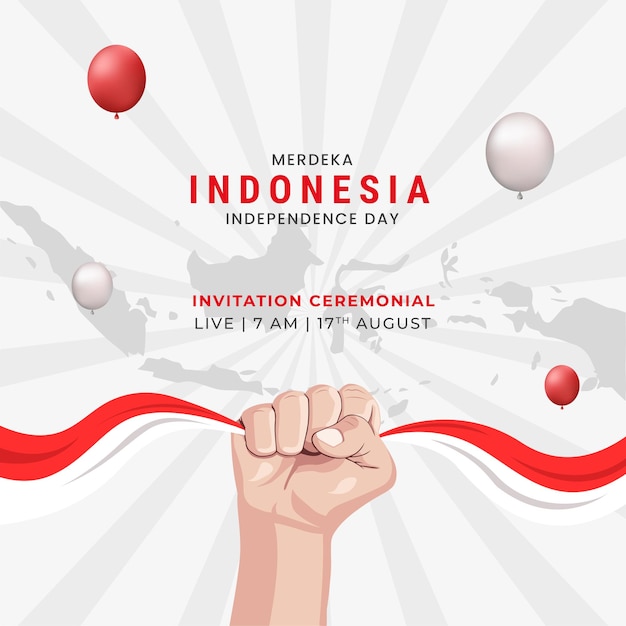 Ilustración de vector de fondo de cartel ceremonial de invitación de día de la independencia de indonesia