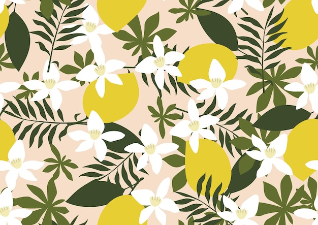 Ilustración de vector de fondo de cartel de flores y hojas tropicales coloridas