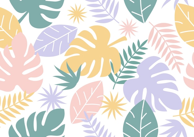 Ilustración de vector de fondo de cartel de flores y hojas tropicales coloridas