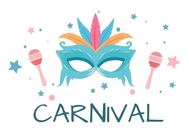 Ilustración de Vector de fondo de celebración de carnaval feliz. Festival de personas con fiesta colorida, confeti, danza, música y disfraces brillantes para cartel