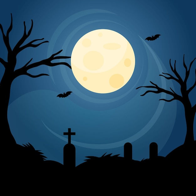 Ilustración de vector de fondo embrujado cementerio espeluznante