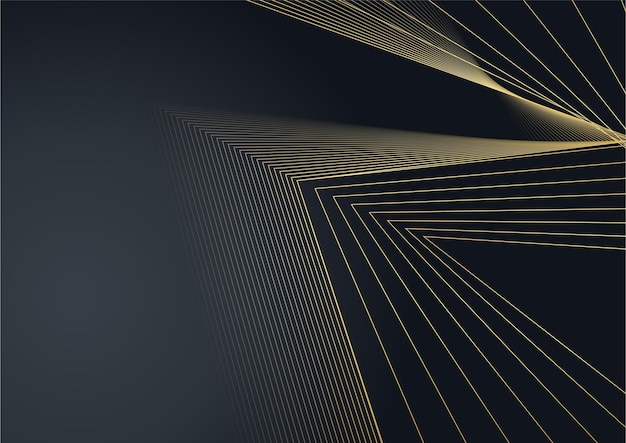Ilustración de vector de fondo futurista moderno diseño de lujo ligero oro metálico gris oscuro abstracto. Ondas de oro abstractas sobre fondo negro. Fondo negro lujoso abstracto con línea dorada.