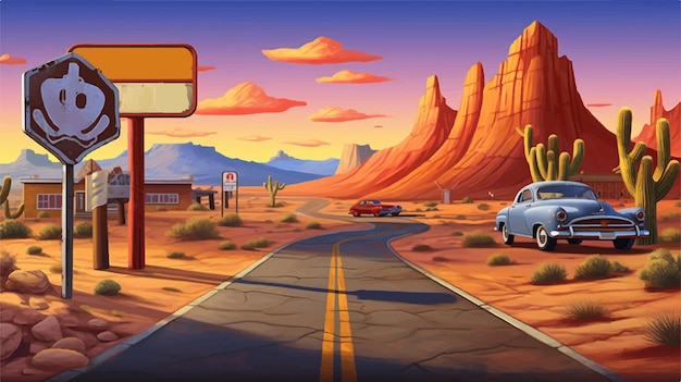 Vector una ilustración de vector de fondo de juego de carretera del desierto