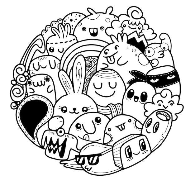 Ilustración de vector de fondo lindo doodle monster