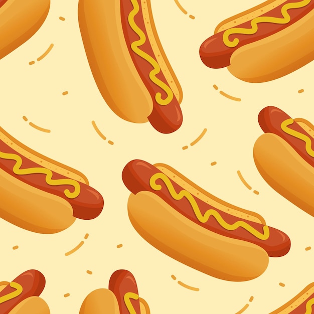 Vector ilustración de vector de fondo de patrones sin fisuras de hot dog