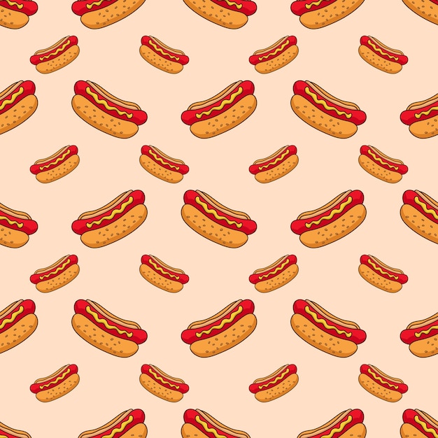 Ilustración de vector de fondo de patrones sin fisuras de hot dog