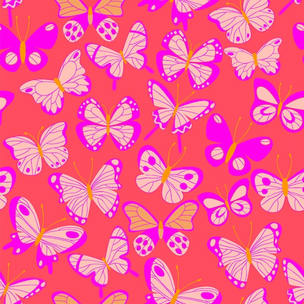 ilustración de vector de fondo rojo transparente con mariposa en estilo de dibujos animados lindo