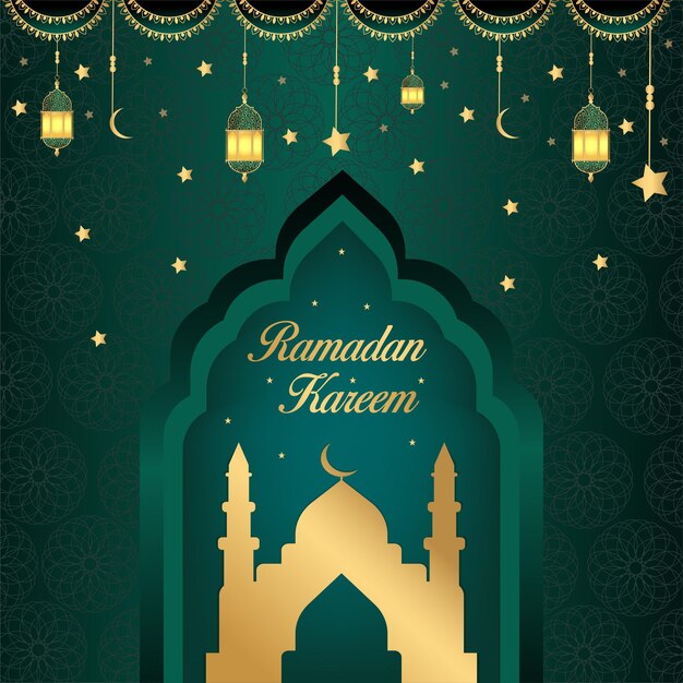 Ilustración de vector de fondo de tarjeta de felicitación islámica de ramadan kareem