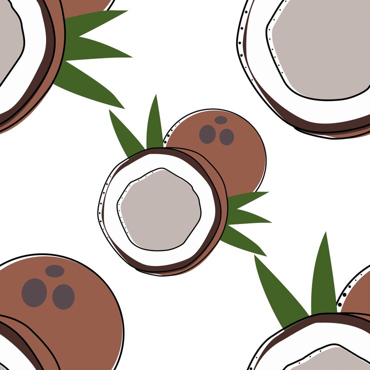 Vector ilustración de vector de fondo transparente de coco plano. patrón de diseño de estilo de vida saludable. estilo escandinavo. telón de fondo de verano vegetariano. arte de cocina. cartel fresco.