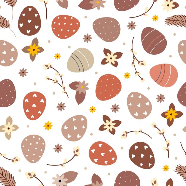 Ilustración de vector de fondo transparente de huevos de Pascua y flores y sauce de coño