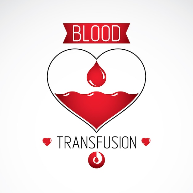 Ilustración de vector de forma de corazón. Concepto de transfusión de sangre, logotipo conceptual de caridad y voluntariado para uso en publicidad de atención médica.