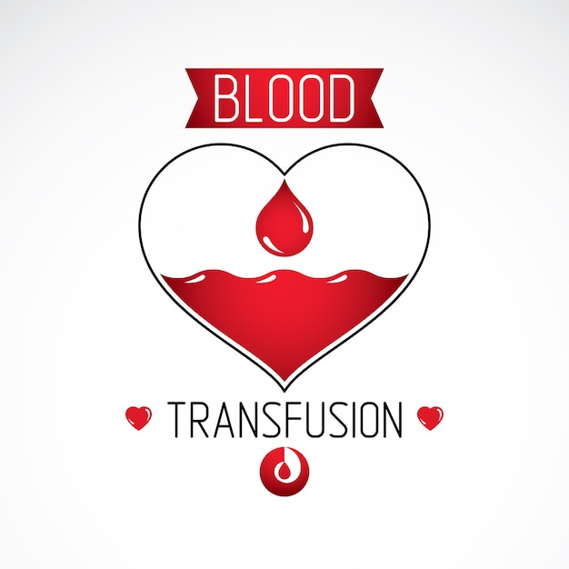 Ilustración de vector de forma de corazón. concepto de transfusión de sangre, logotipo conceptual de caridad y voluntariado para uso en publicidad de atención médica.