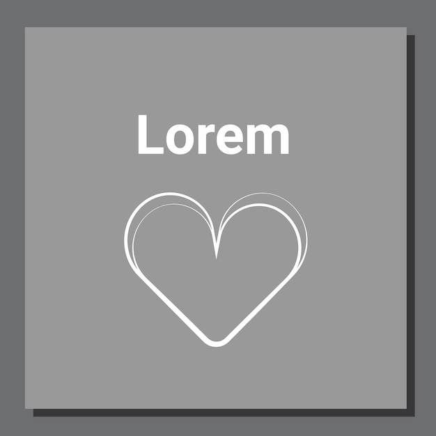 Ilustración de vector de forma de corazón Diseño para un fondo de tarjeta de amor Icono de web de invitación de boda romántica Dibujo gráfico blanco aislado en gris con texto de espacio de copia