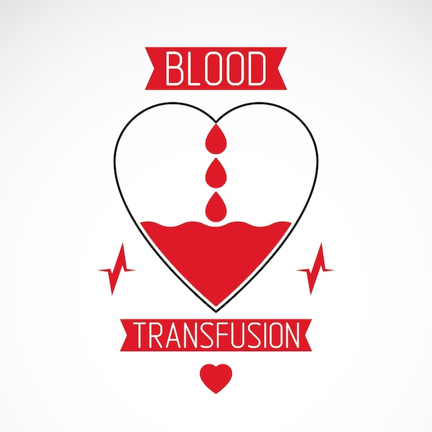 Ilustración de vector de forma de corazón y gotas de sangre. Logotipo conceptual de circulación sanguínea creado con corazón y un gráfico de ecg. Logotipo vectorial del centro de rehabilitación cardiovascular.